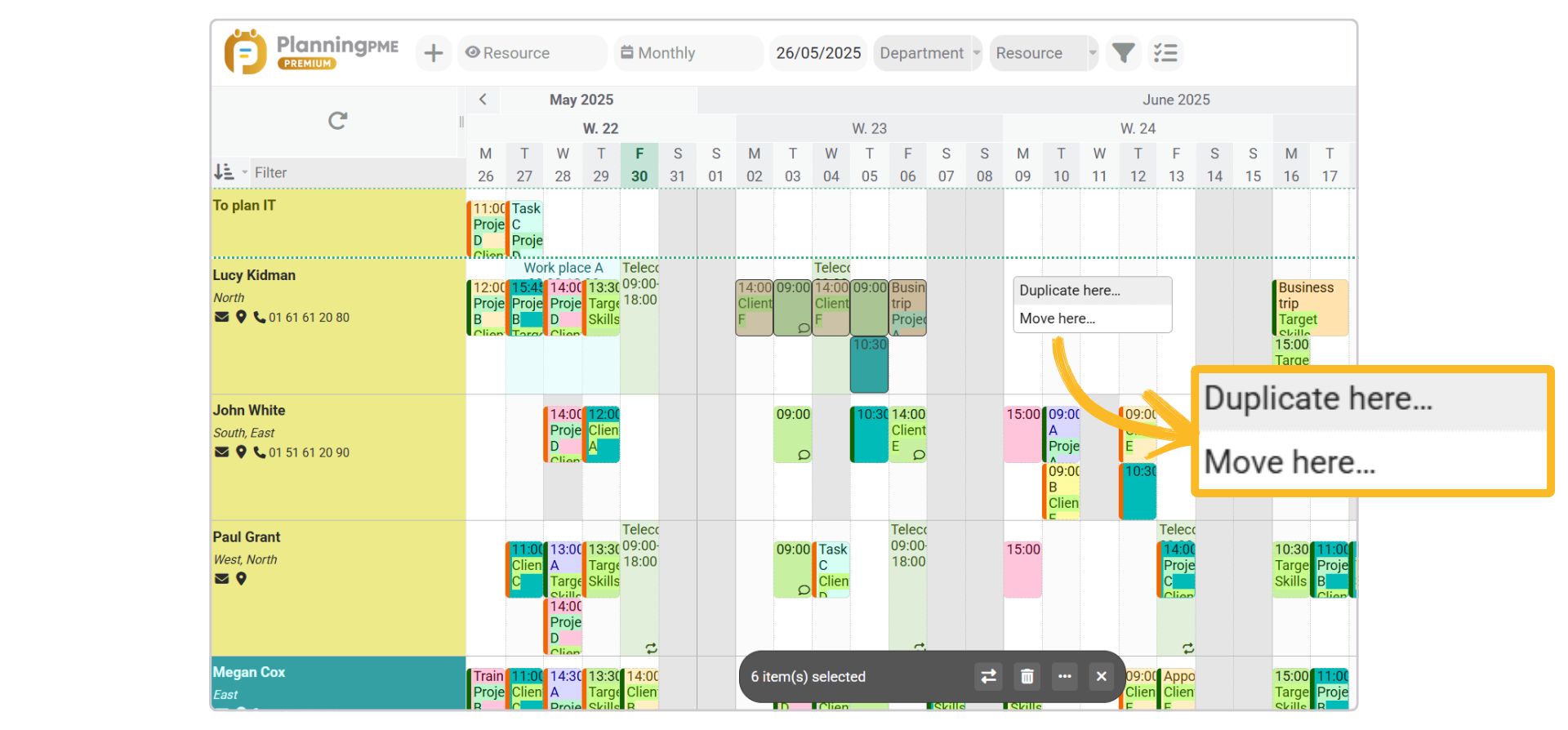 複数のイベントを複製または移動する