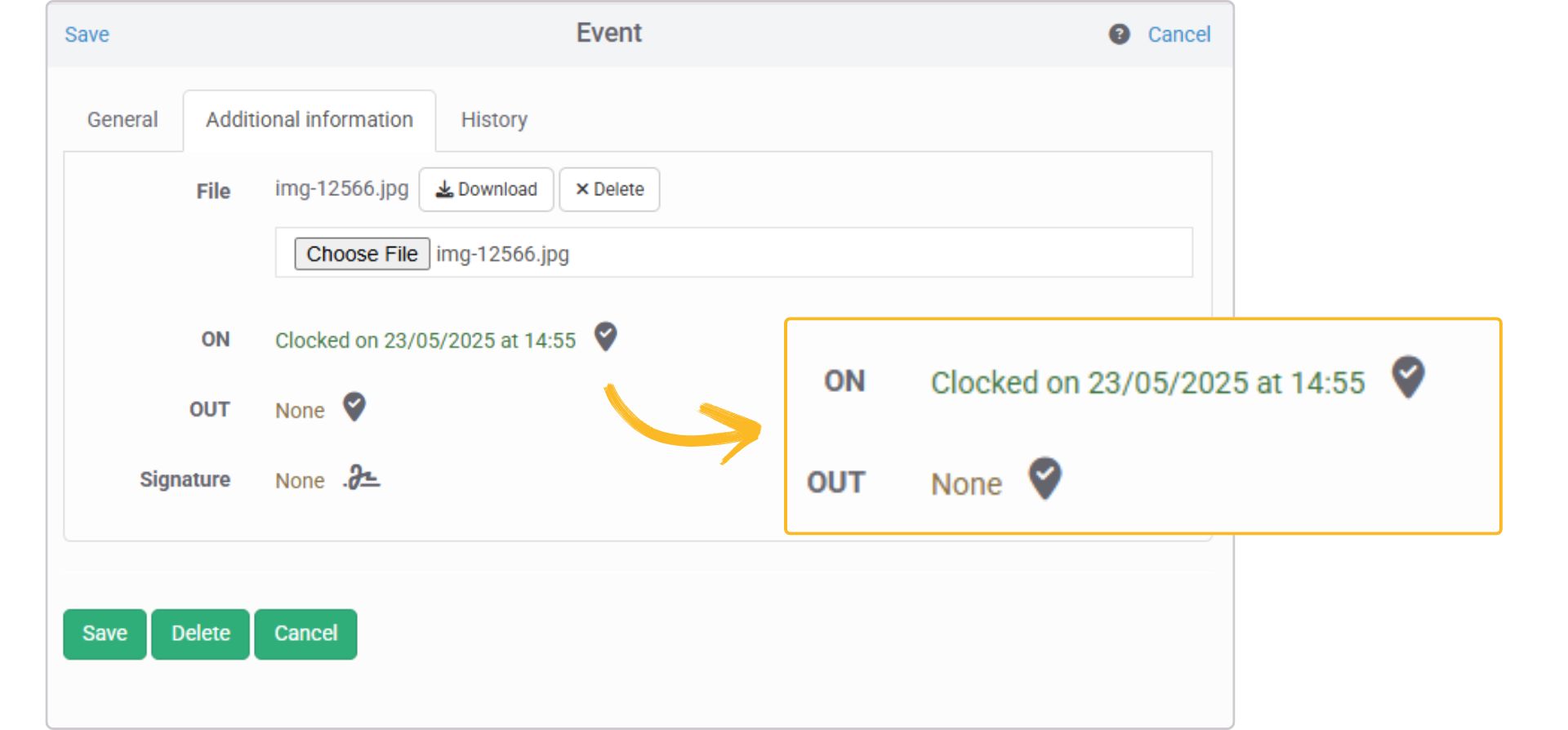 「位置」フィールドの打刻モード