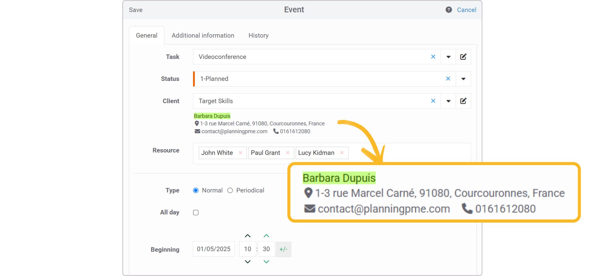 PlanningPMEのカスタムキャプションの例