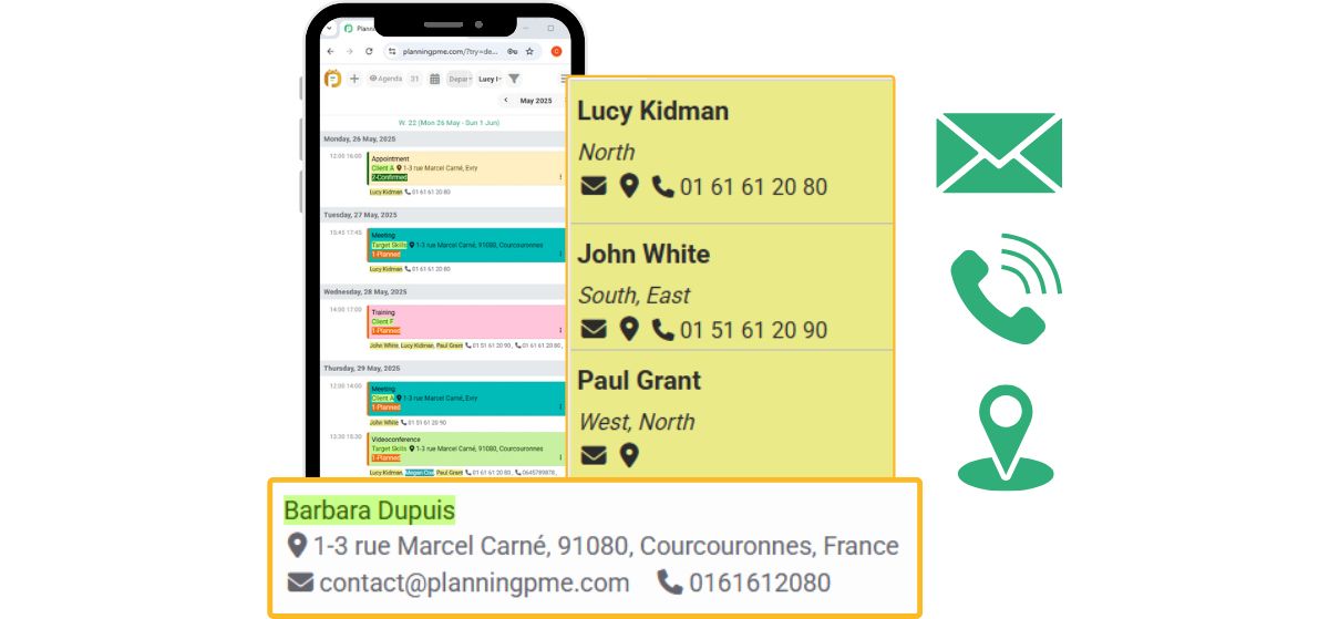 タップできる電話番号、メール、住所のアイコン