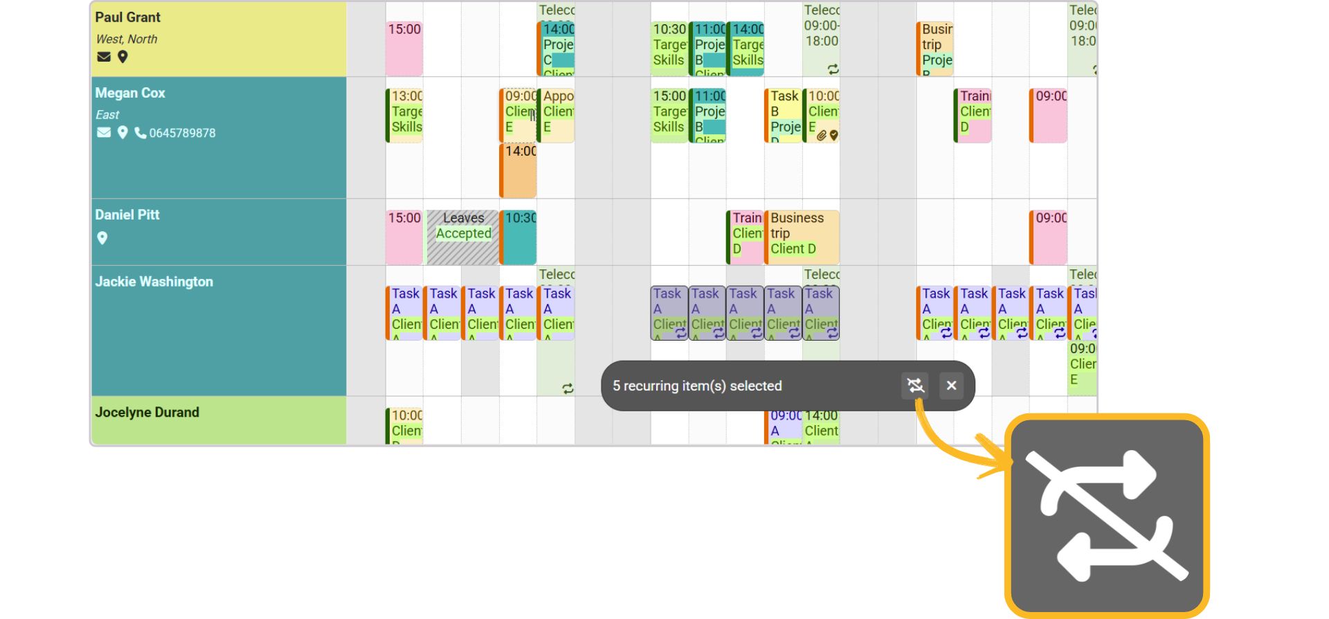 スケジュール上で複数のイベントの繰り返しを削除する